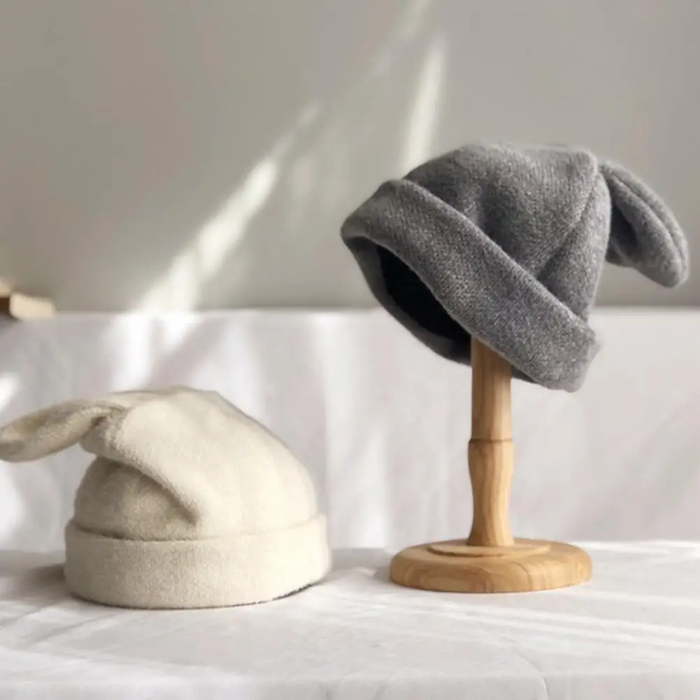 

Шапка-бини с 3D кроличьими ушками, женская зимняя вязаная шерстяная шапка, зимняя теплая шапка, персонализированные шапки с милыми кроличьими ушками, шапки, женские шапки из норки
