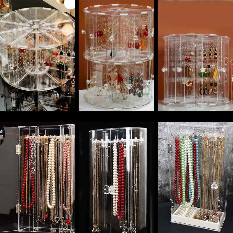 

360 ° Rotating Jewelry Storage Rack Rotatable Keychains Earrings Necklaces Bracelets Storage Rack Necklace holder Storage Box