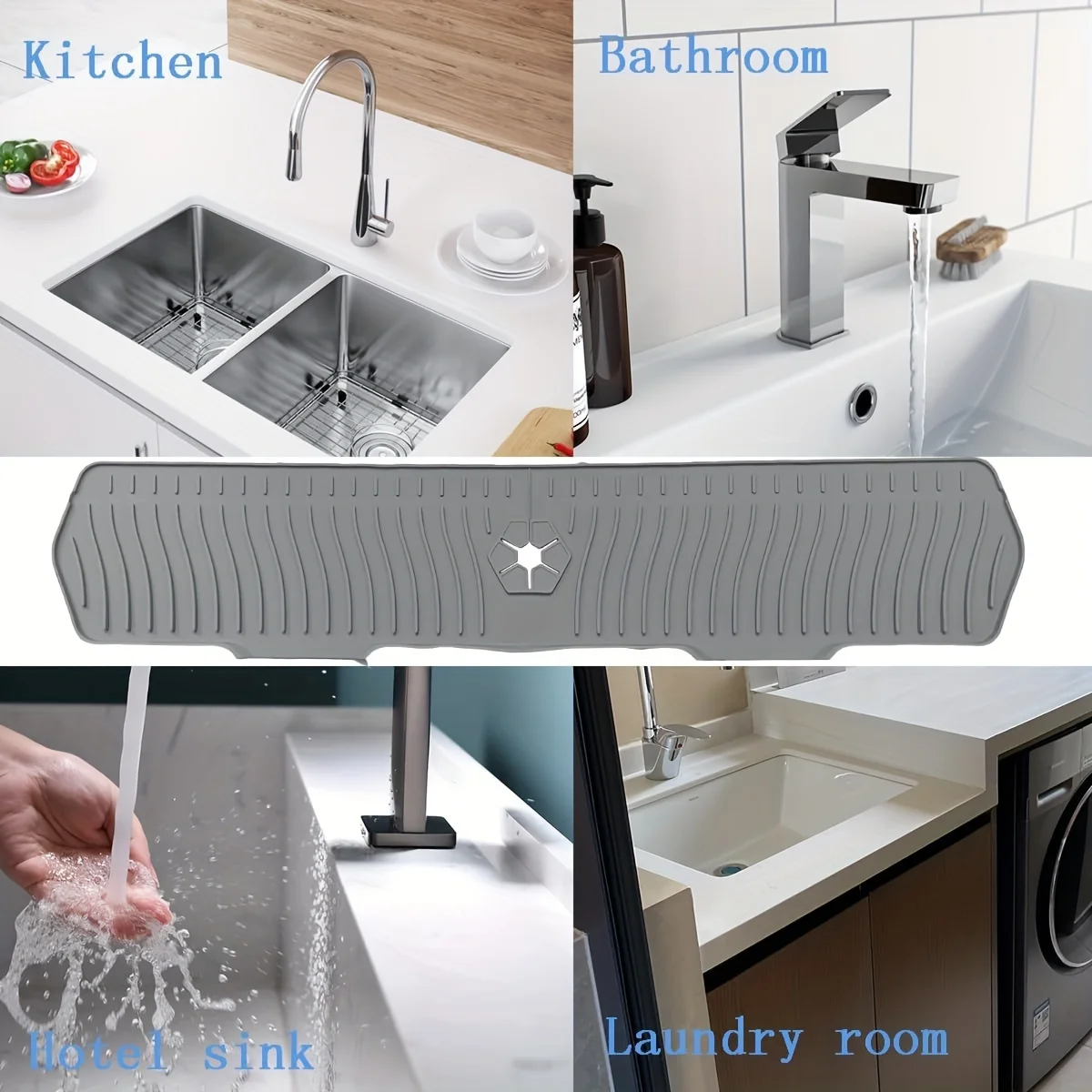 Kitchen Sink Splash Guard Kitchen Silicone Faucet Mat Water Catcher Mat Sink Splash Pad Countertop Drain Drying Protector 24.01/29.92 Inch