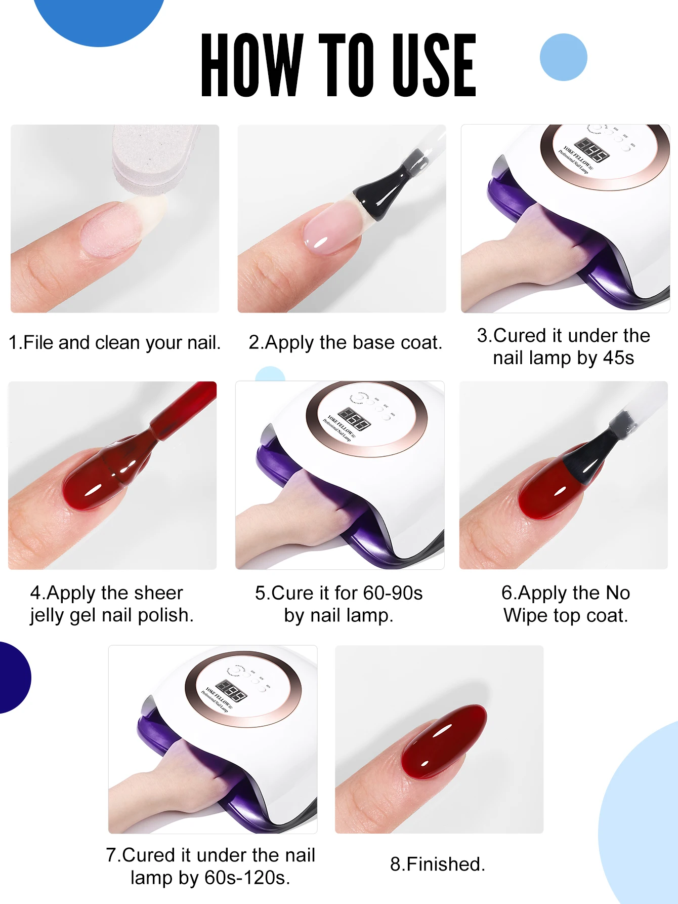 YOKEFELLOW Gel Nail Polish Set 6PCS 10ml Royal Blue Rich Pigment Soak Off Low Odor Long-Wear Gel Varnish Professional Manicure 6
