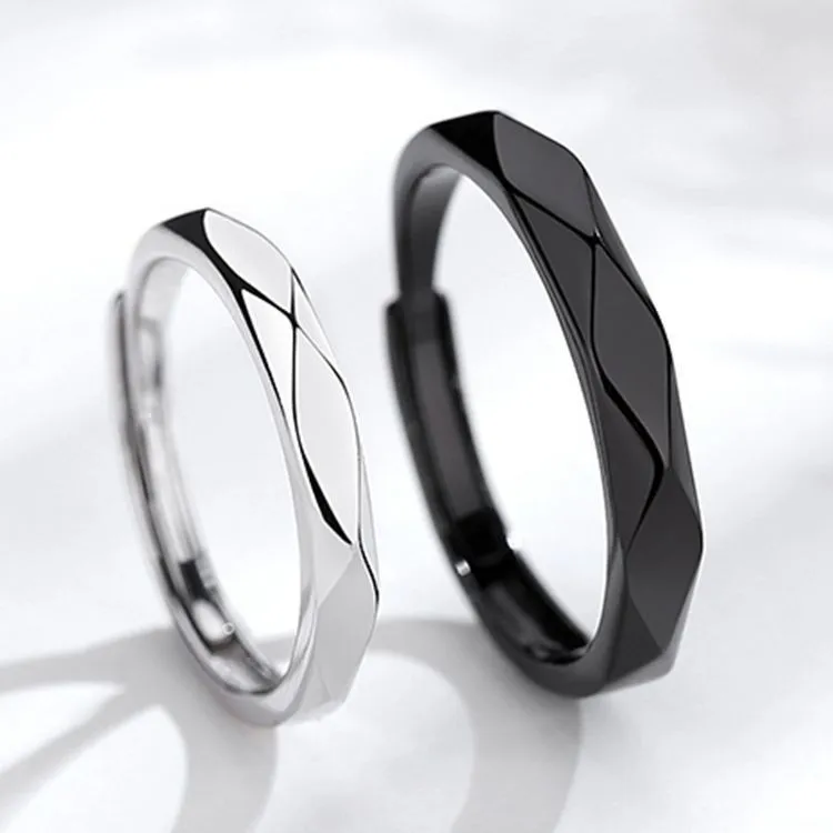 Sleek Geometric Black and White Adjustable Couple Rings