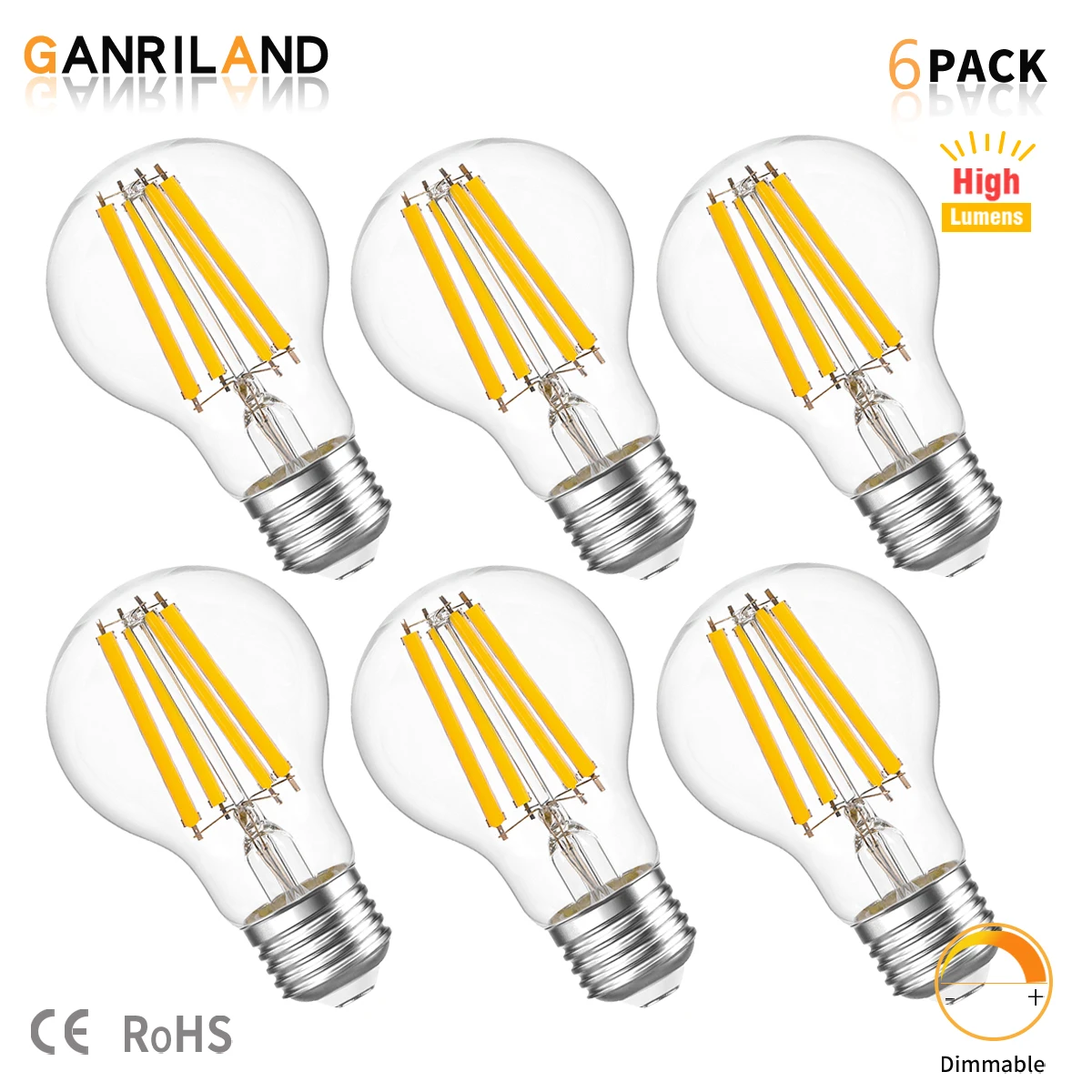 GANRILAND A19 Globe LED High Lumen Bulbs 7W 12W E27 220V 2700K Ultra Bright 1521lm For Pendant Ceiling Lights Indoor Decorative