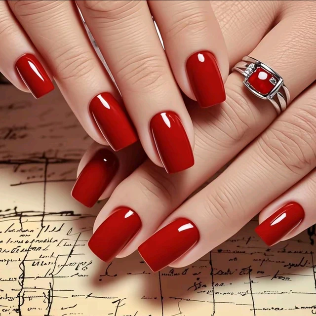 24Pcs Wine Red Long Square Fake Nails For Design Shiny Artificial Press On False Nails DIY Full Cover Tips Manicure Tool 2