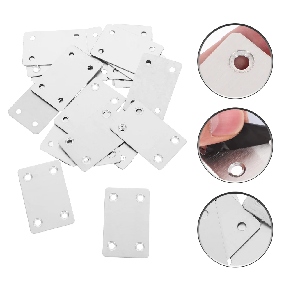 20pcs Stainless Steel Corner Code Flat Joining Plate Straight Bracket Mending Plate Repair Fixing Bracket Support Wood Furniture