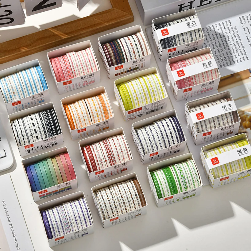 10Pcs Rainbow Washi Tapes Scrapbooking Supplies Slim Washi Tape Diary Decoration Journal Stationery Supplies Basic Masking Tape 2