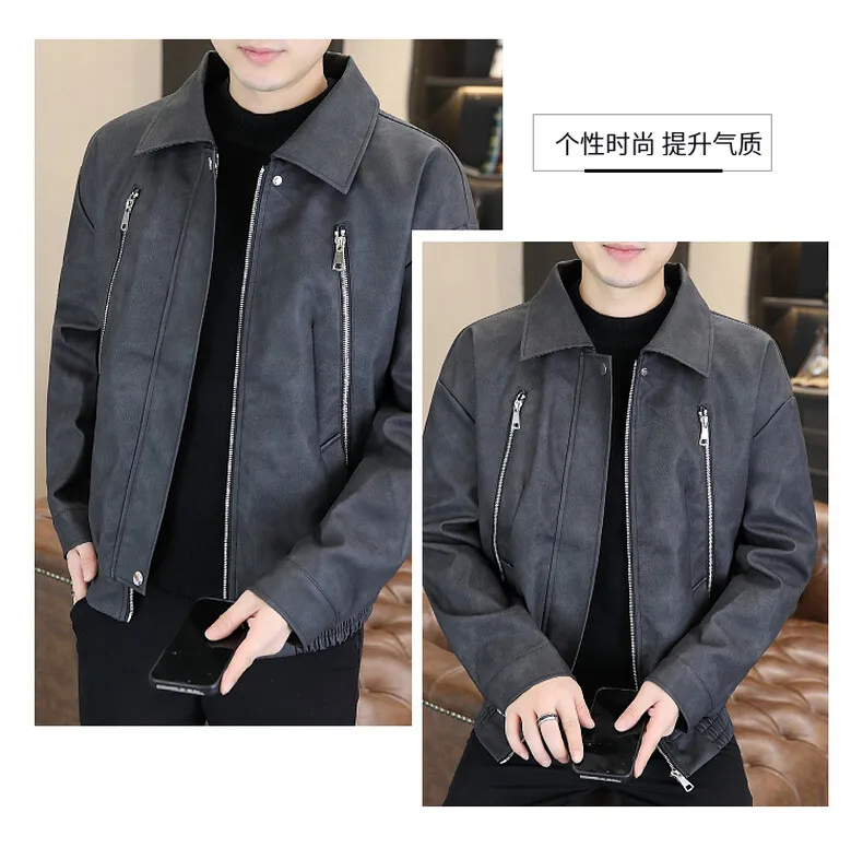 Hochwertige Herren-Freizeitjacken aus PU-Leder 2026 Frühling Herbst Streetwear Lockere Kunstledermäntel Jugendliche Motorrad-Oberteile Parkas – Detail 17