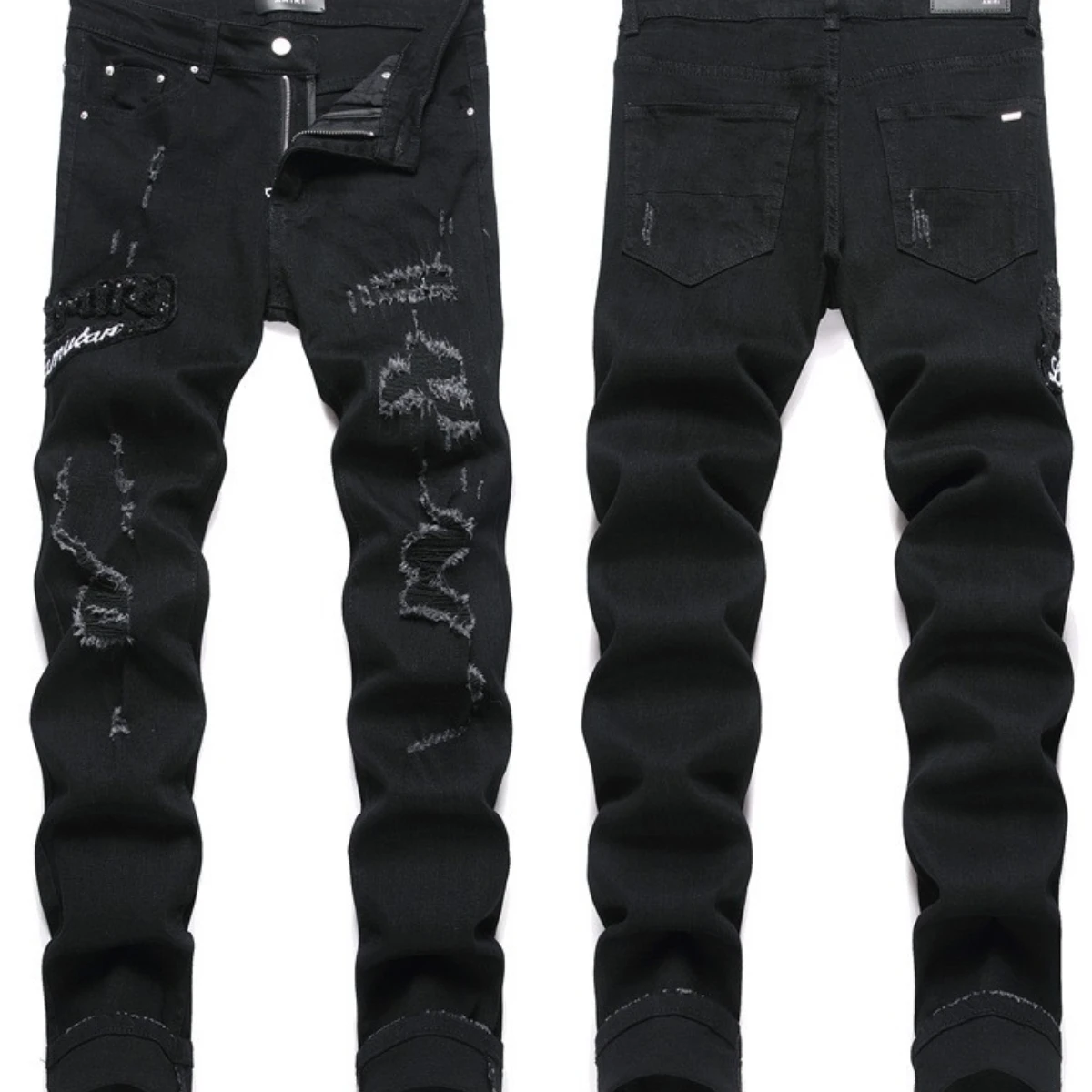 Leather Star Embroidered Jeans Men with Island Pattern Small Foot Slim Fit Perforated Pants Worn Loose Vintage Stretch Street 23