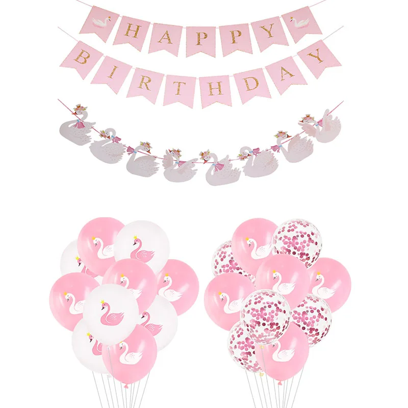 White Pink Swan Party Decoration Baby Shower Happy Birthday Banner Swan Latex Balloons Princess Girls Gender Reveal Party Decor