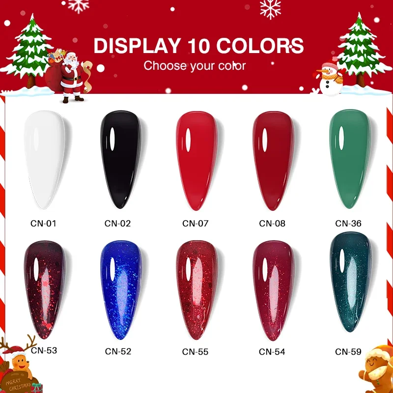 반영구 바니시 래커 UV LED 네일 젤 광택제, 크리스마스 그린 레드 골드 컬러 시리즈 글리터, 10ML 네일 아트