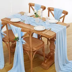 Sage Green Chiffon Table Runner - Elegant Sheer Vintage Decor for Weddings, Holidays, and Celebrations (Sky blue)