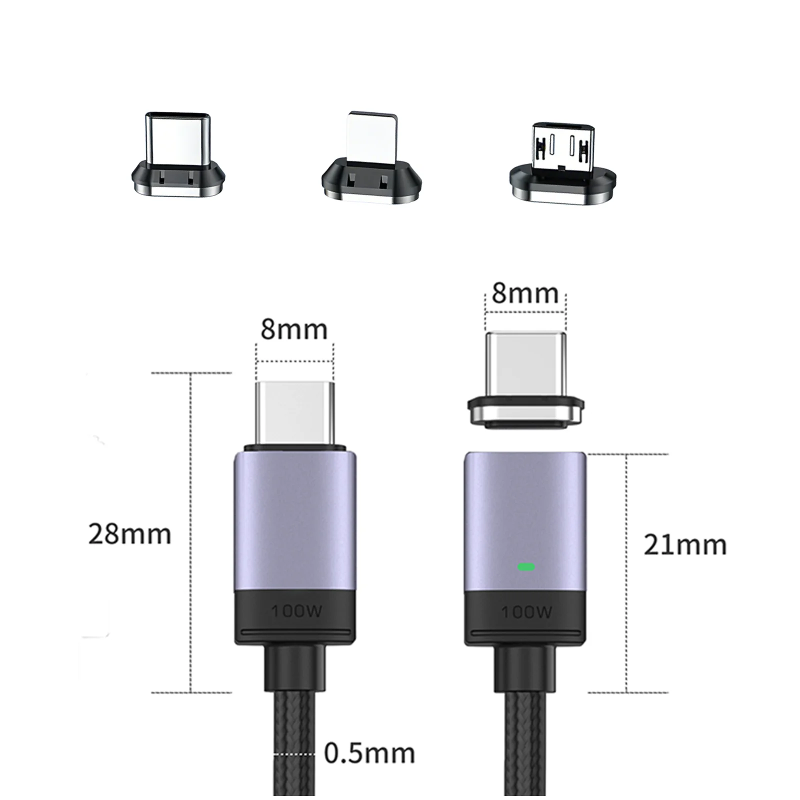 고속 충전 케이블 100W PD 마그네틱 480Mbps 데이터 전송 교체 가능 마그네틱 커넥터 범용 휴대폰 노트북 충전기
