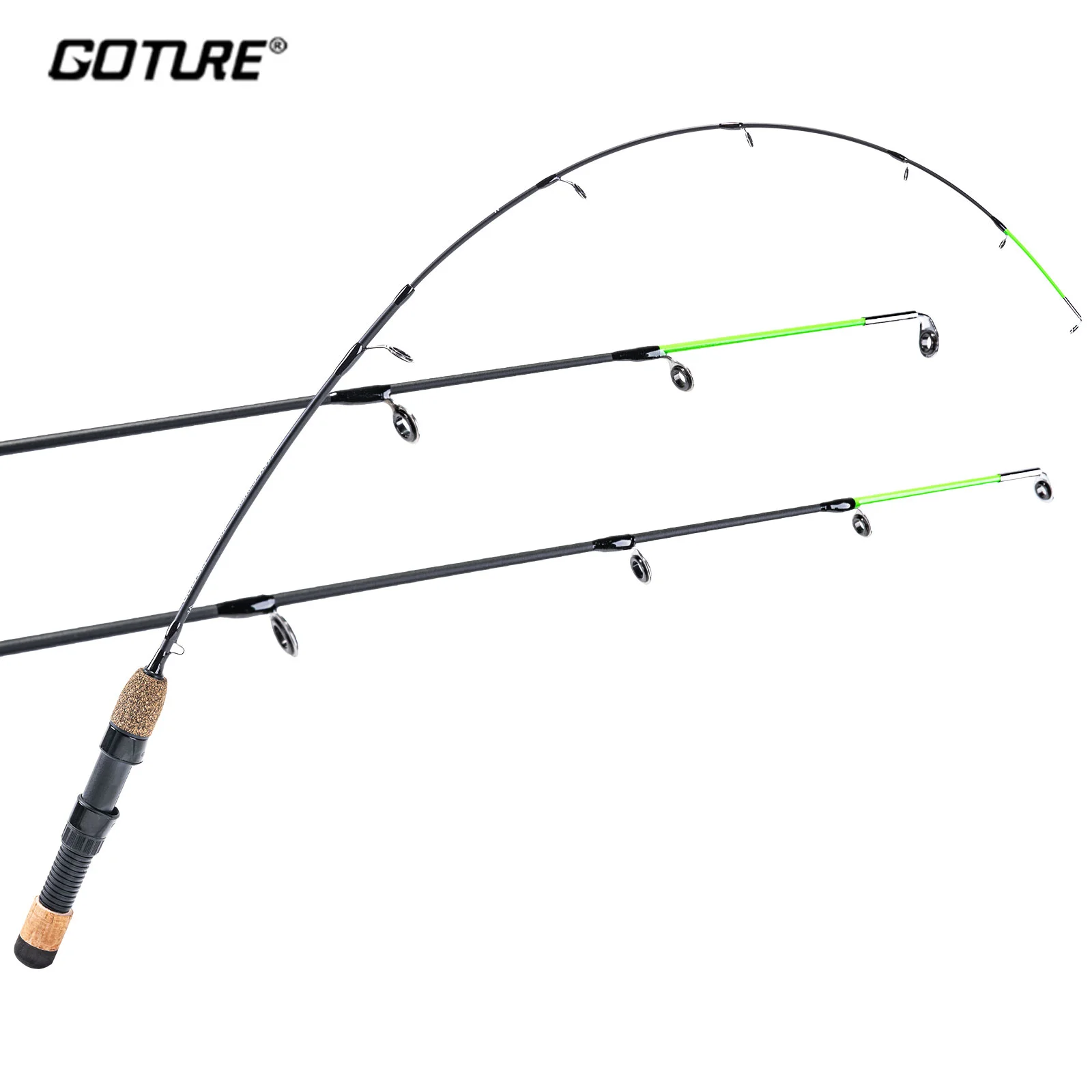 Canne à pêche sur glace portable Goture 32'' puissance M/MH 2 scions fibre de carbone hiver