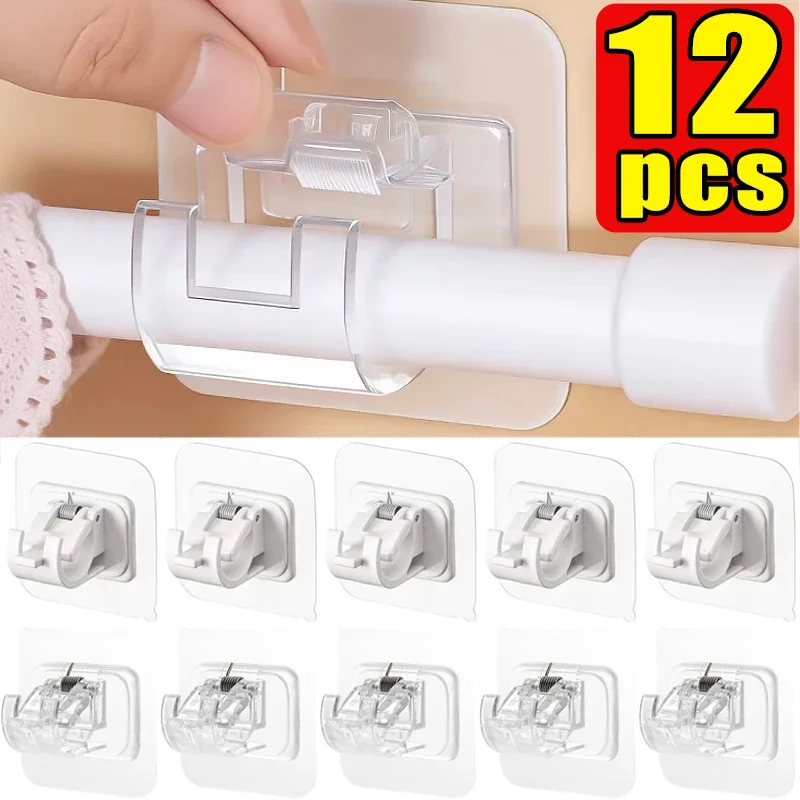Curtain Rod Hook Self Adhesive Hooks Adhesive Wall Hook Multi Purpose Hooks Wall Organizer Hook Wall Mount Hooks Nail-Free Curtain Clamp Rods Clips Hook Self Adhesive Rail Hooks Adjustable Shower Household Storage Hanging Stick Rack Holder