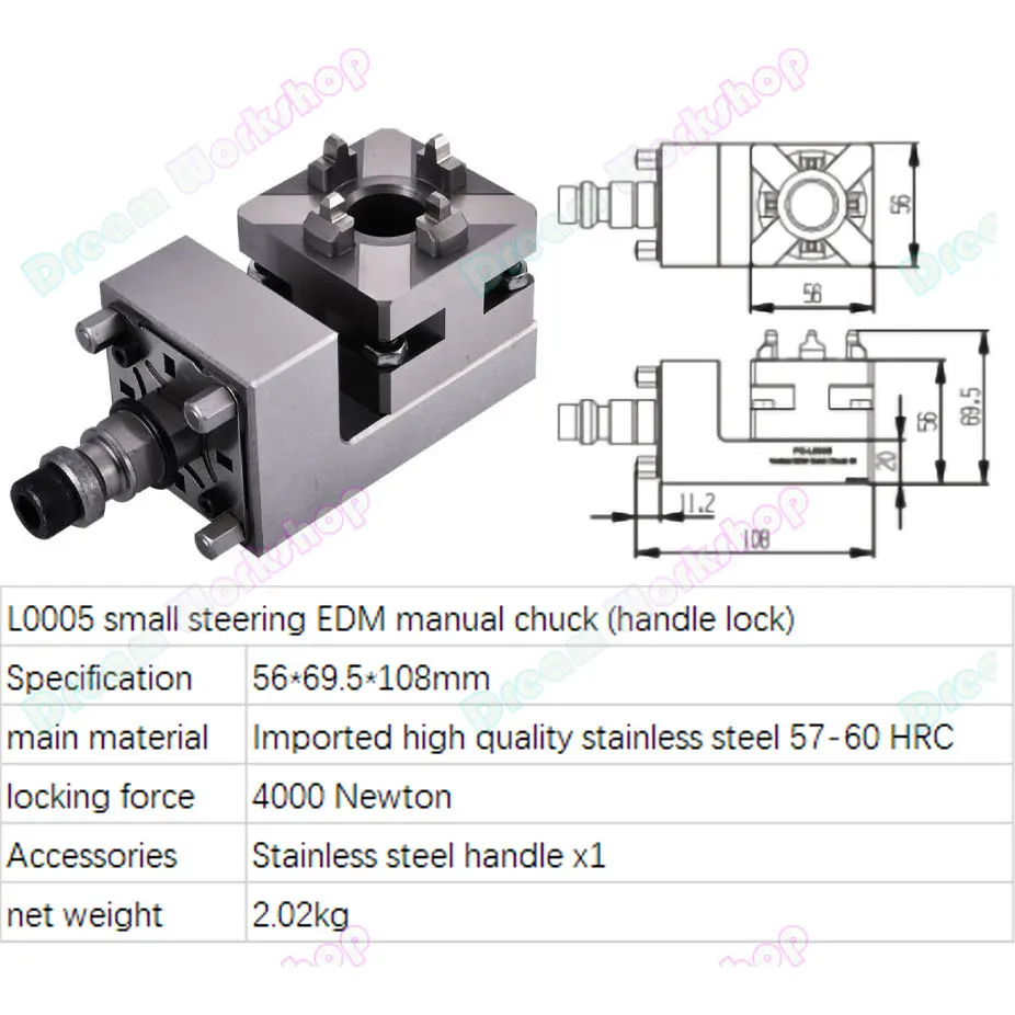 

Precision CNC Carving Chuck ER/3R Interface for EDM Spark Machine Clamping 80mm Square Pneumatic Chuck With Connecting Rod