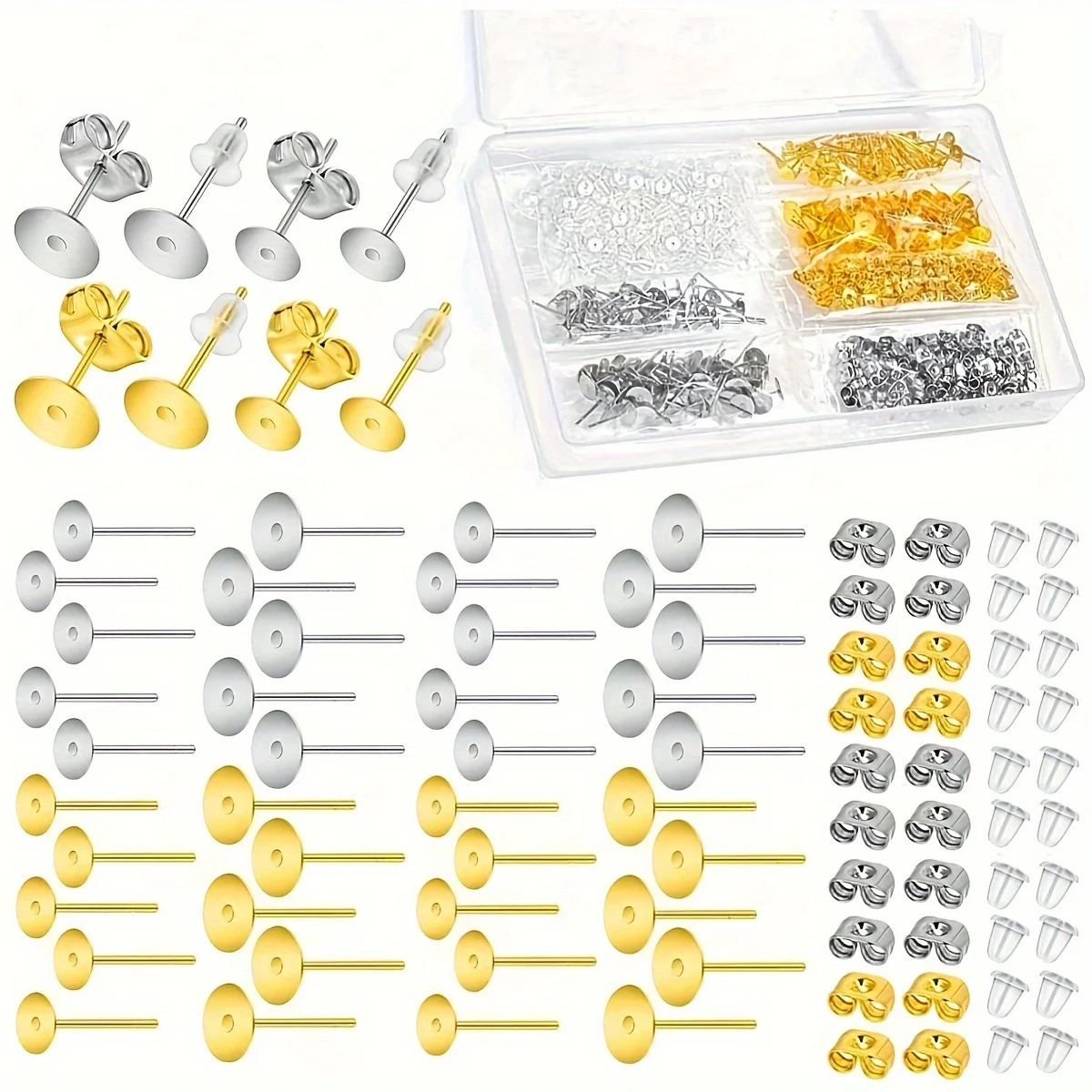 600pcs Stainless Steel Earring Posts Blanks Hypoallergenic Earring Posts with Backs for Jewelry Making Supplies earring posts