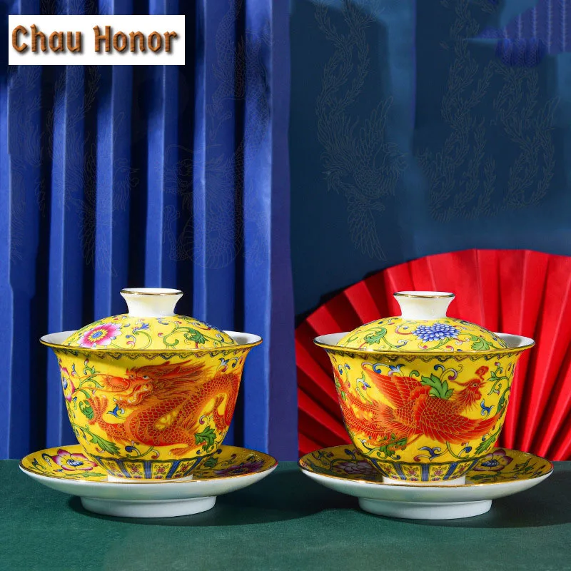 200ml Chinese Ceramic Gaiwan Teacup Handmade Enamel Tea Tureen Boutique Tea Bowl Porcelain Teaware Accessories Drinkware Gifts