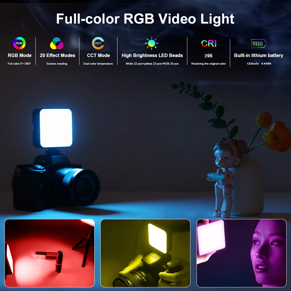 풀 컬러 RGB LED 비디오 사진 조명, 2500K-9000K 미니 필 3 콜드 C 타입 포켓 카메라, 핫 슈 라이트, 휴대폰 셀카 라이브