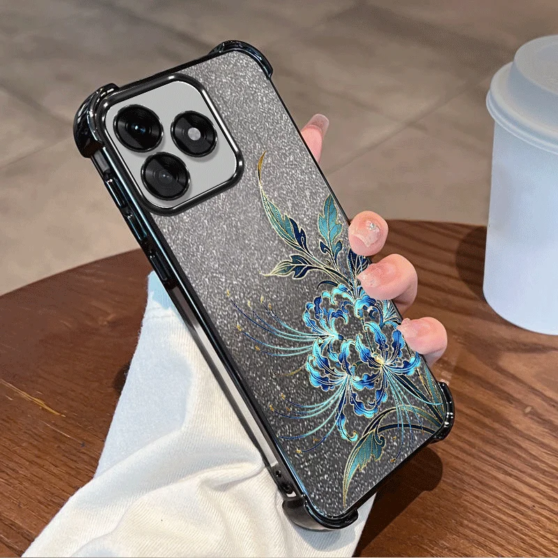 Glitter Plating Shockproof Flower Pattern Protective Cover