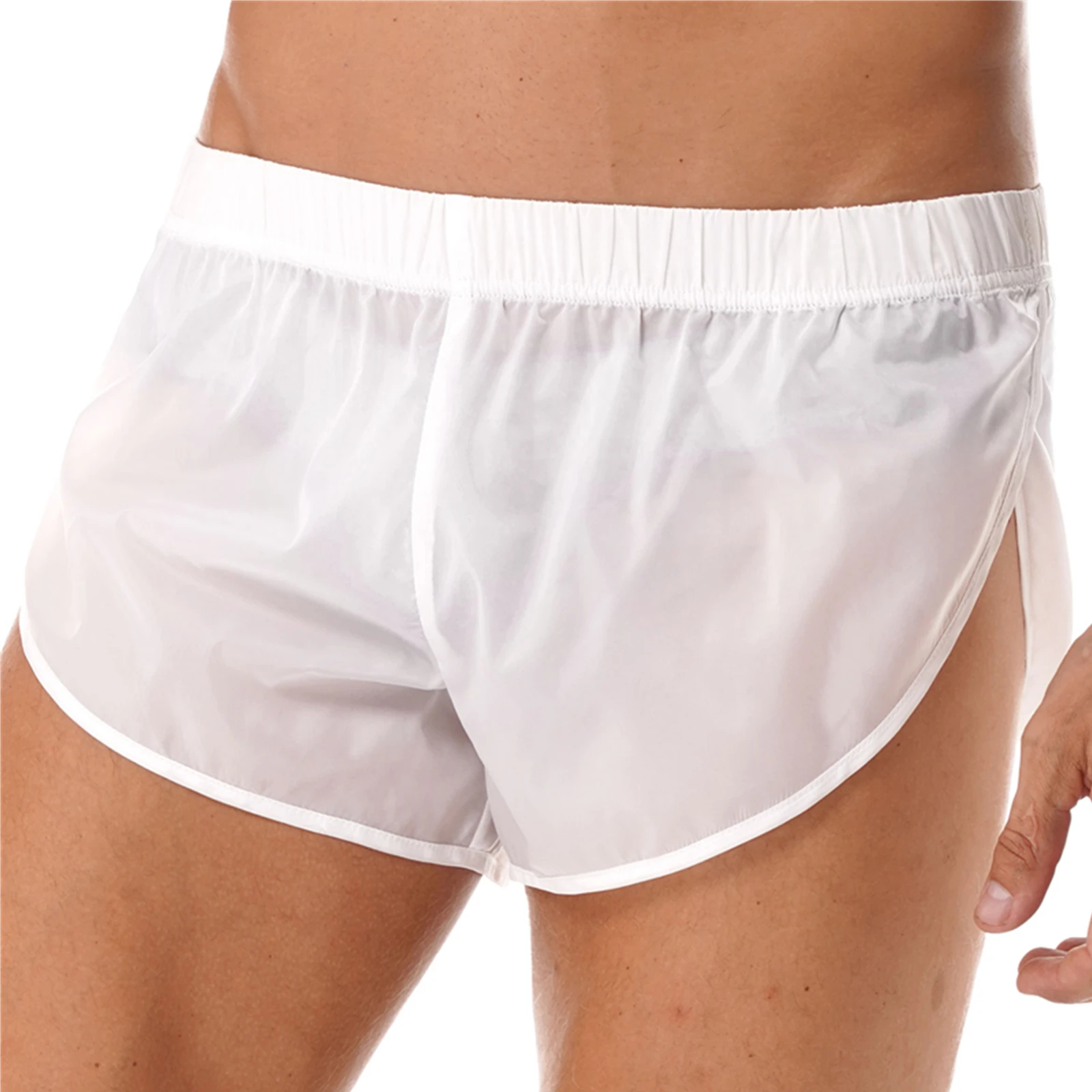 

Mens Semi See-Through Swimming Trunks Sides Split Elastic Waistband Boxer Shorts Beachwear Swimwear Underwear Lingerie