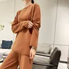 SZDYQH 100% Merino Wool Suit Autumn/Winter New Fashion Two-Piece Set Women's Round Neck Pullover Casual High Waisted Pants Suit 6