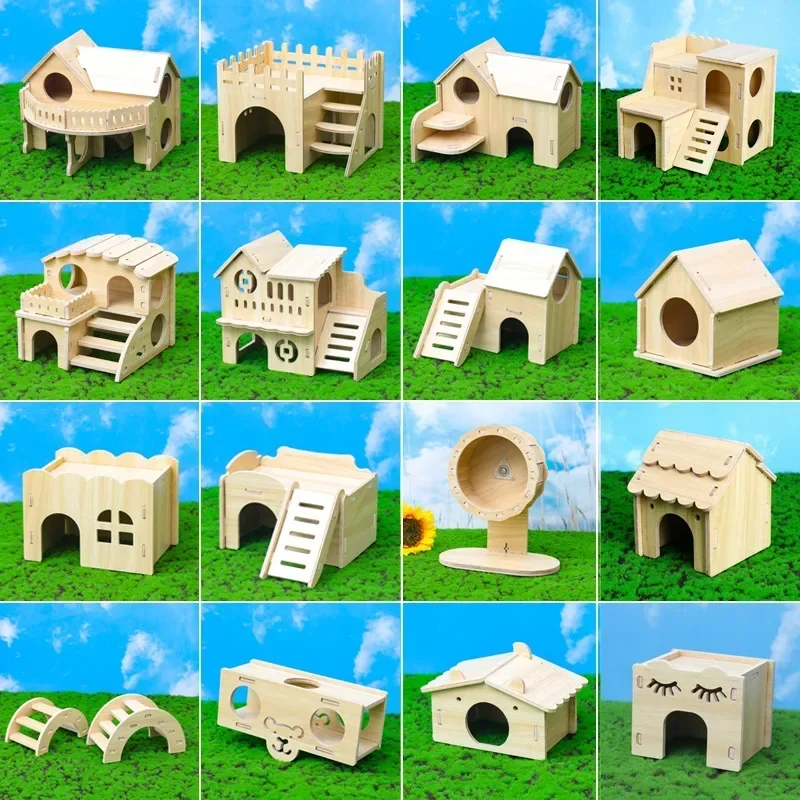 Small Nest Solid Wood Small House Hamster Sleeping Hamster Wooden Villa Swing Seesaw Nest Hide Out Quail Rutin Chicken Toy