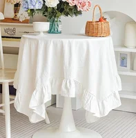 100% Cotton Round Table Cloth Washable Vintage Ruffle Tablecloth For Wedding Party Dining Banquet Decor Living Room Table Cloth 1