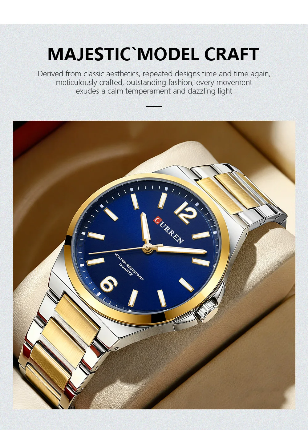 CURREN Minimalist Business Watch for Men Classic Quartz Black Wristwatch with Stainless Steel Band Luminous Hands Waterproof