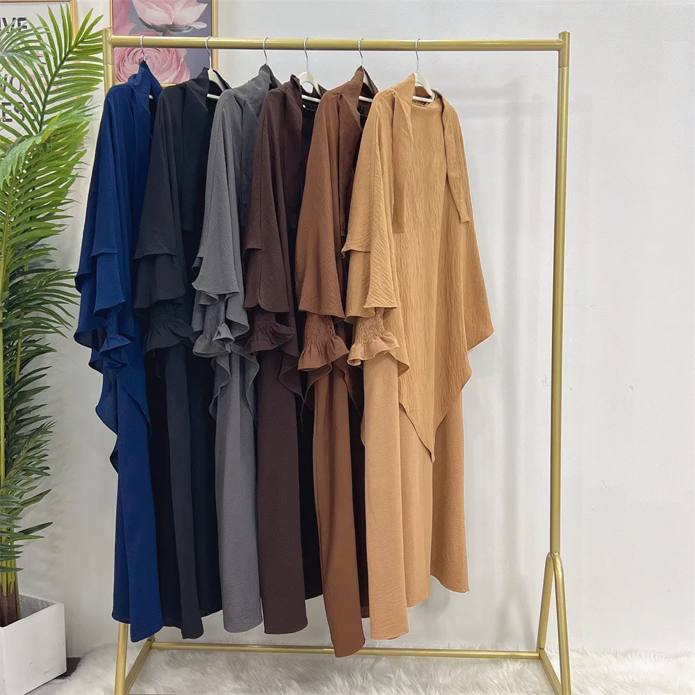

2Pcs Hooded Gowns Abaya Sets Women Eid Ramadan Overhead Hijab Prayer Burqa Arab Robe Muslim Islamic Kaftan Gown Modest Dresses