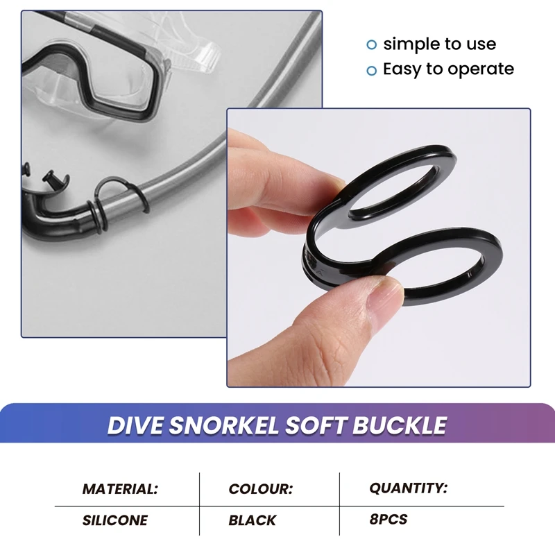8 Pieces Scuba Diving Snorkeling Silicone Snorkel Mask Strap Keeper Holder Clips Retainer Attachment Gear Spare Part Access diving clip