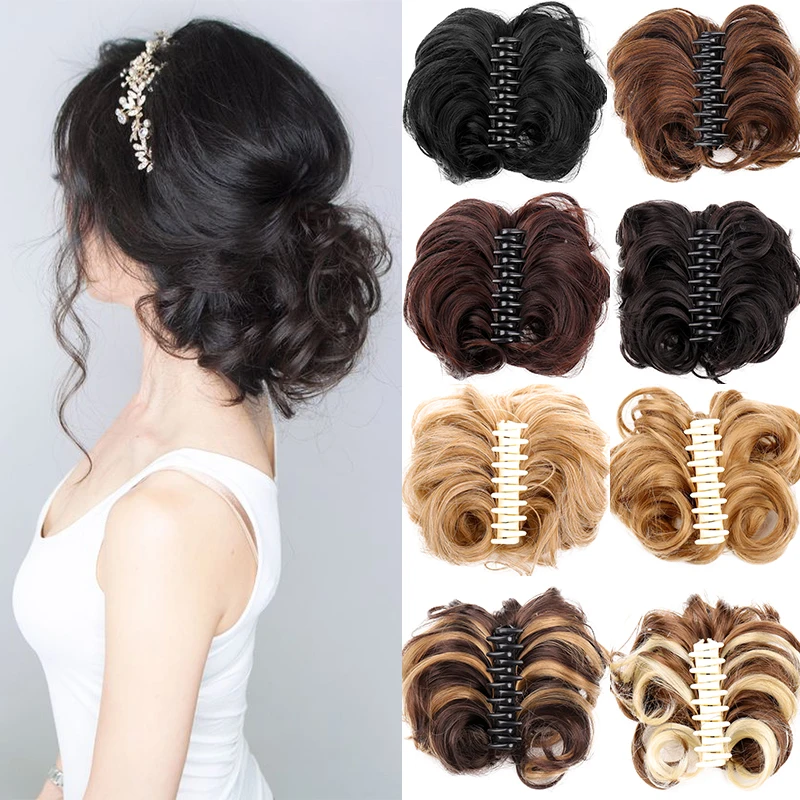 

Synthetic Chignon Messy Curly Claw Hair Bun Scrunchy Fake False Hair Band Tail for Women Hairpieces Black Blonde Brown