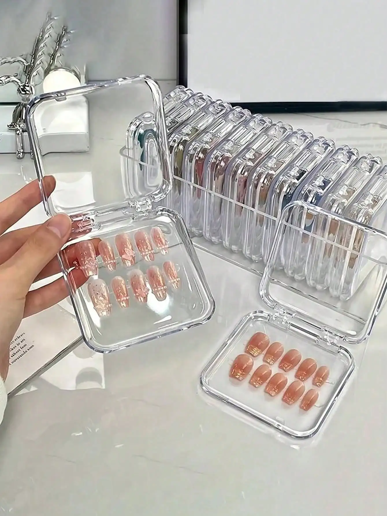1/5/10/20pcs Transparent Nail Art Storage Box, Fake Nails Organizer Box, Press-On Nails Storage Box, Nail Display Box