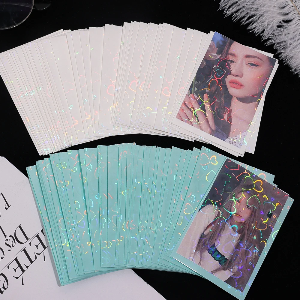 50Pcs/Pack Glittery Love Heart Photocard Sleeves Colored Kpop Idol Toploader Card Holder Star Photo Cards Protective Case Cover