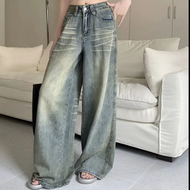 Jean Vintage à jambes larges pour femmes, coupe ample, taille haute, amincissant, décontracté, pantalon Long à jambes droites, tendance au sol 3