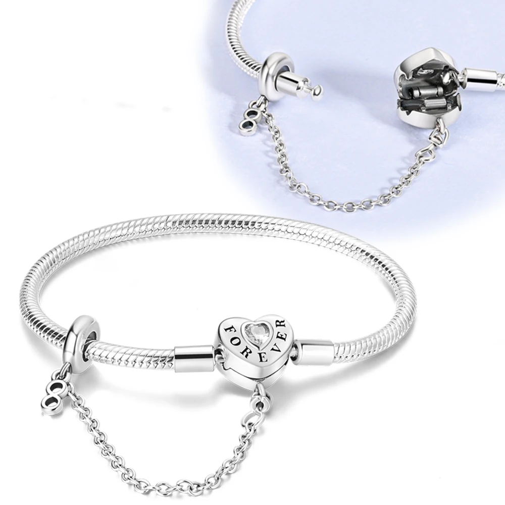 2022 New S925 Sterling Silver Heart Snake 3mm Bracelet Original Bracelets Fit Pendant Charms for Women Diy Gift Fashion Jewelry
