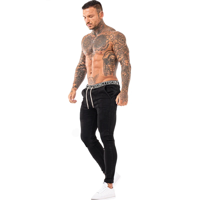 GINGTTO Skinny Jeans Men Denim Pants Black Casula Streetwear Male Clothing Slim Fit Spring-Autumn Cotton Stretchy Waist zm1005