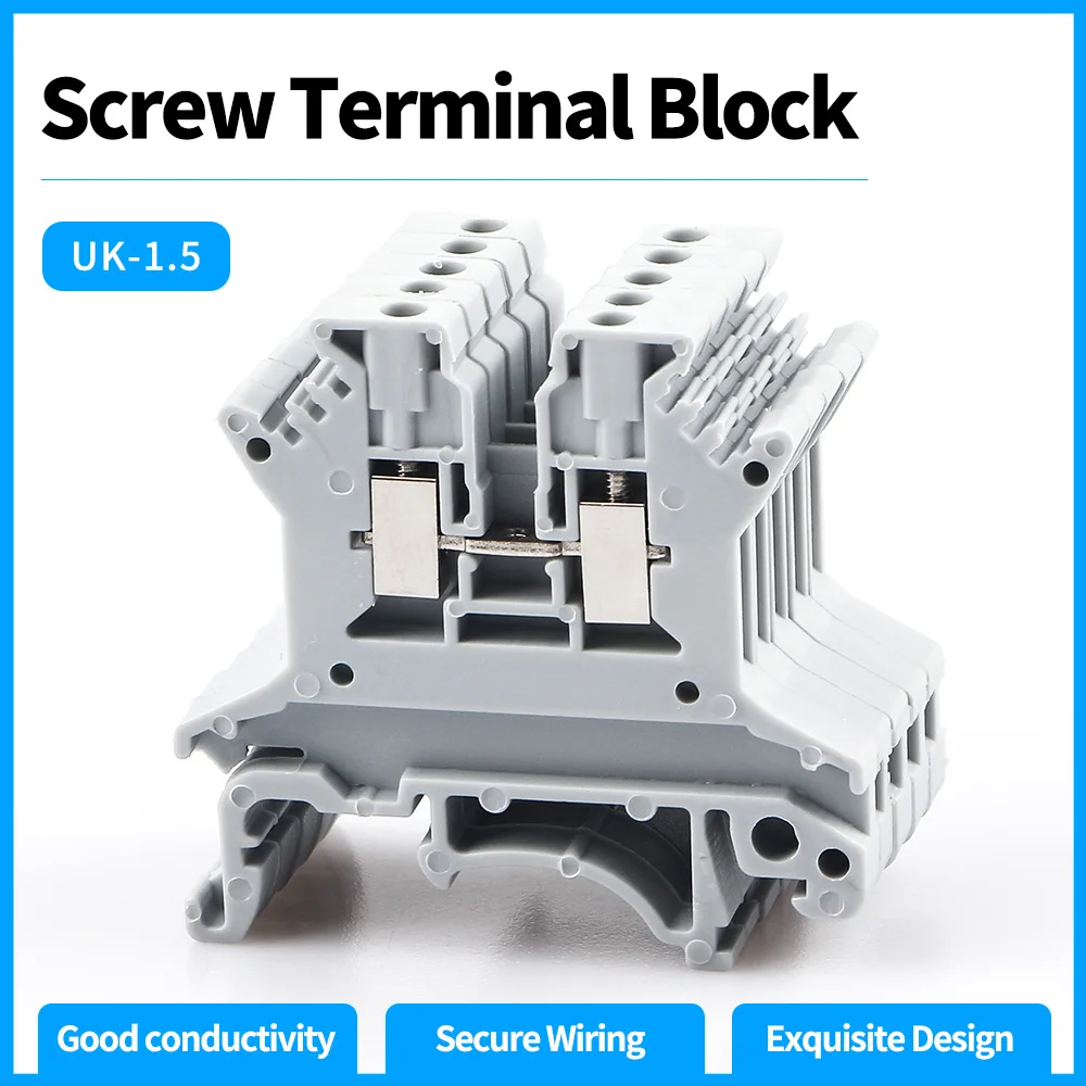 Wire Connectors Din Rail Terminal Block 10Pcs UK-1.5N Din Rail Terminal Block Universal Screw Connection Wire Connector Block Terminal Strip 16awg Wire Conductor