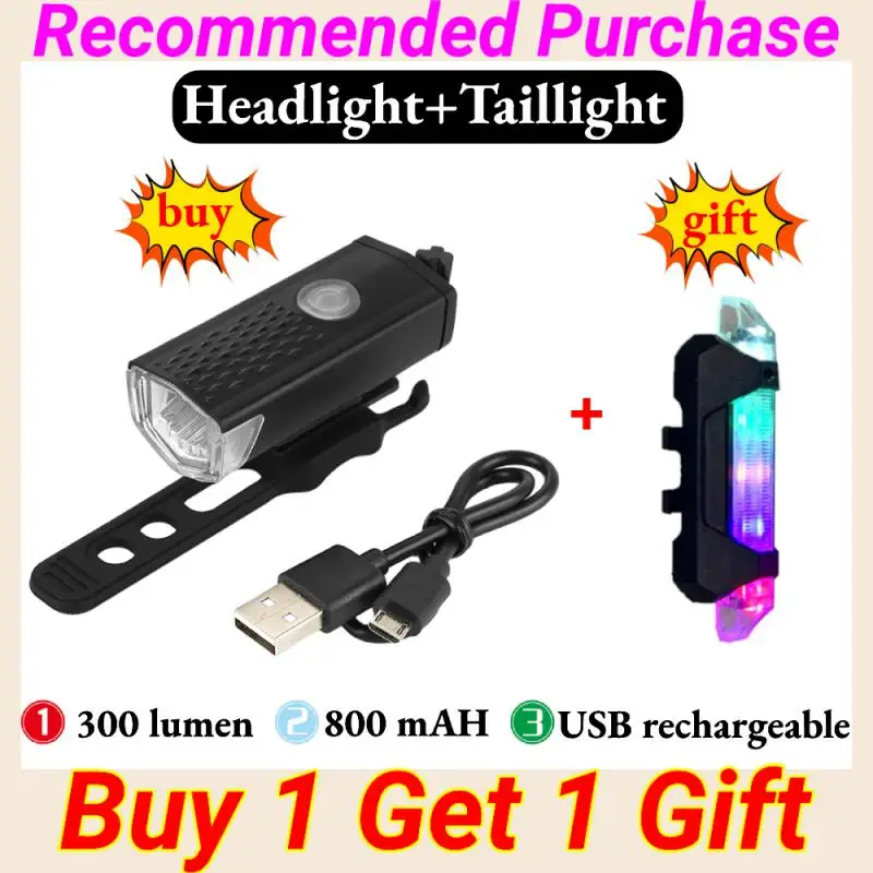 

2Pcs Bike Light Set LED USB Rechargeable 300 Lumens 3 Modes Bicycle Lamp MTB Road Bike Front And Tail Light Set Flashlight