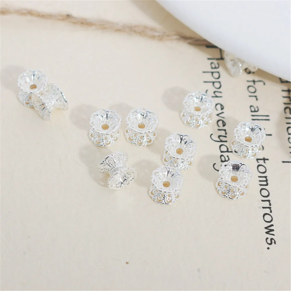 

Silver covered gold 5 * 6mm double-sided hollow lace flower holder spacer beads handmade diy jewelry accessories flower cap