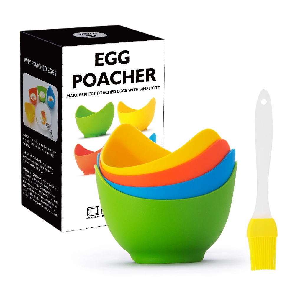 LMETJMA 4Pcs Egg Poacher Cups Silicone Egg Boiler Mold Cup Poaching Cups with Ring Standers for Microwave Air Fryer JT85