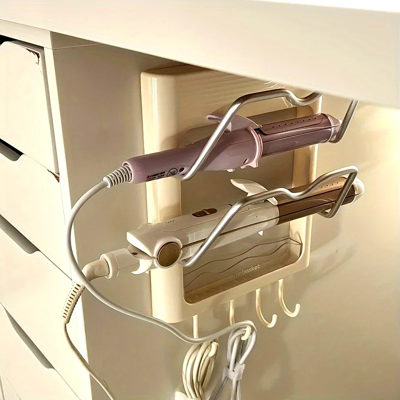 Space-Saving Wall Mount Hair Straightener Holder - No-Drill, Durable Plastic Organizer for Curling & Flat Irons in Bathroom 3
