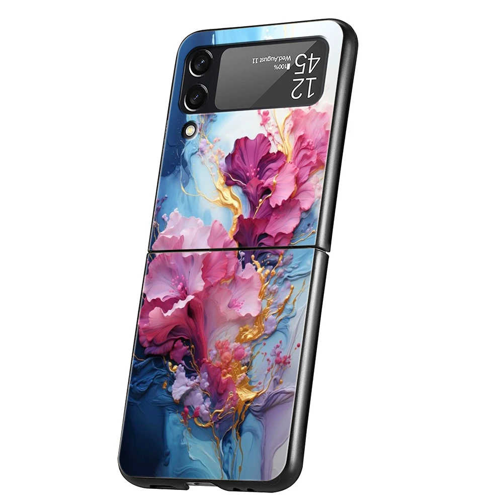 Kirschblüten-harte PC-Handyhülle für Samsung Galaxy Z Flip 5 4 3, schwarze Abdeckung für Galaxy Z Flip 6, faltbare, stoßfeste Hüllen-Tasche – Detail 4