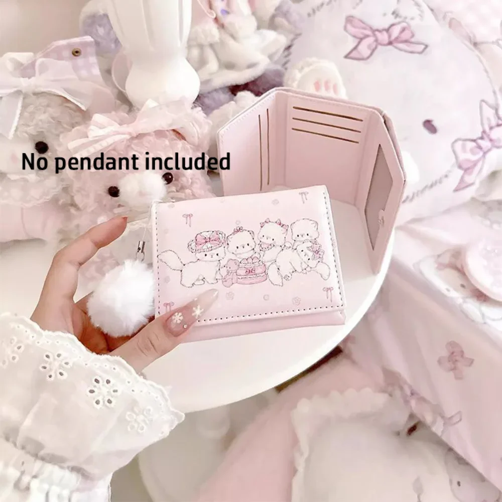 Compact Kawaii Cat Print PU Leather Wallet - Pink Foldable Coin and Card Holder