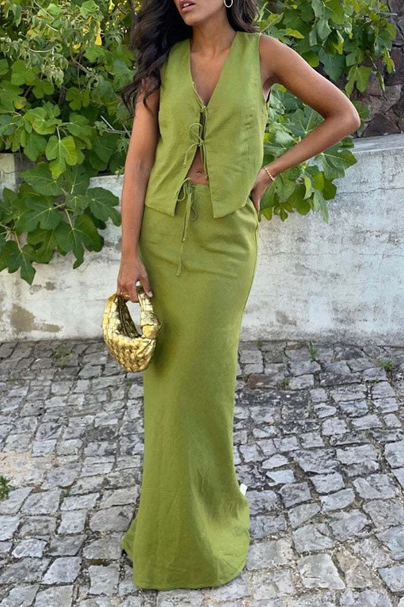 Elegant Vest Skirt Two Piece Set Women