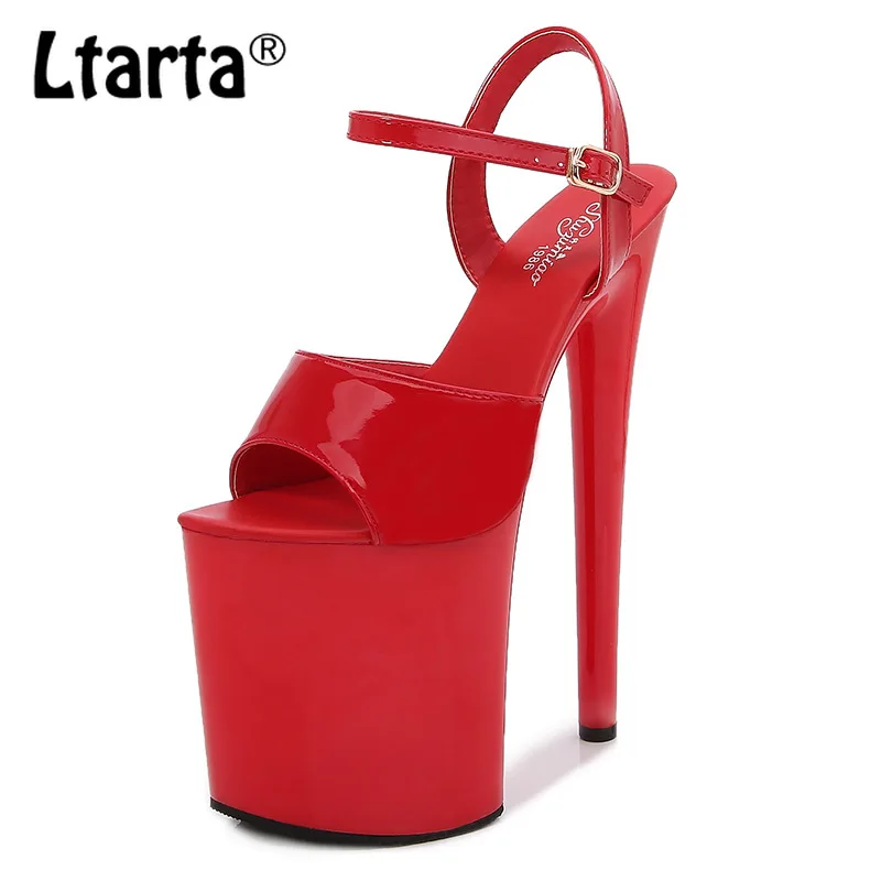 LTARTA Lacquer Leather 17 20cm Platform Sandals Heels Thin Heeled Sexy Waterproof Platform High Sandals Female Club LFD
