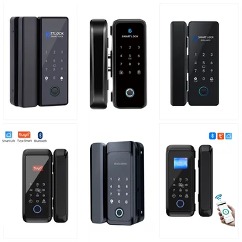 Smart Lock Bluetooth Tuya/TTLock App Control Frameless Glass Door Sliding Door Compatible RFID Card Fingerprint Installation 1