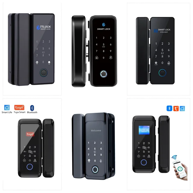 Smart Lock Bluetooth Tuya/TTLock App Control Frameless Glass Door Sliding Door Compatible RFID Card Fingerprint Installation 1
