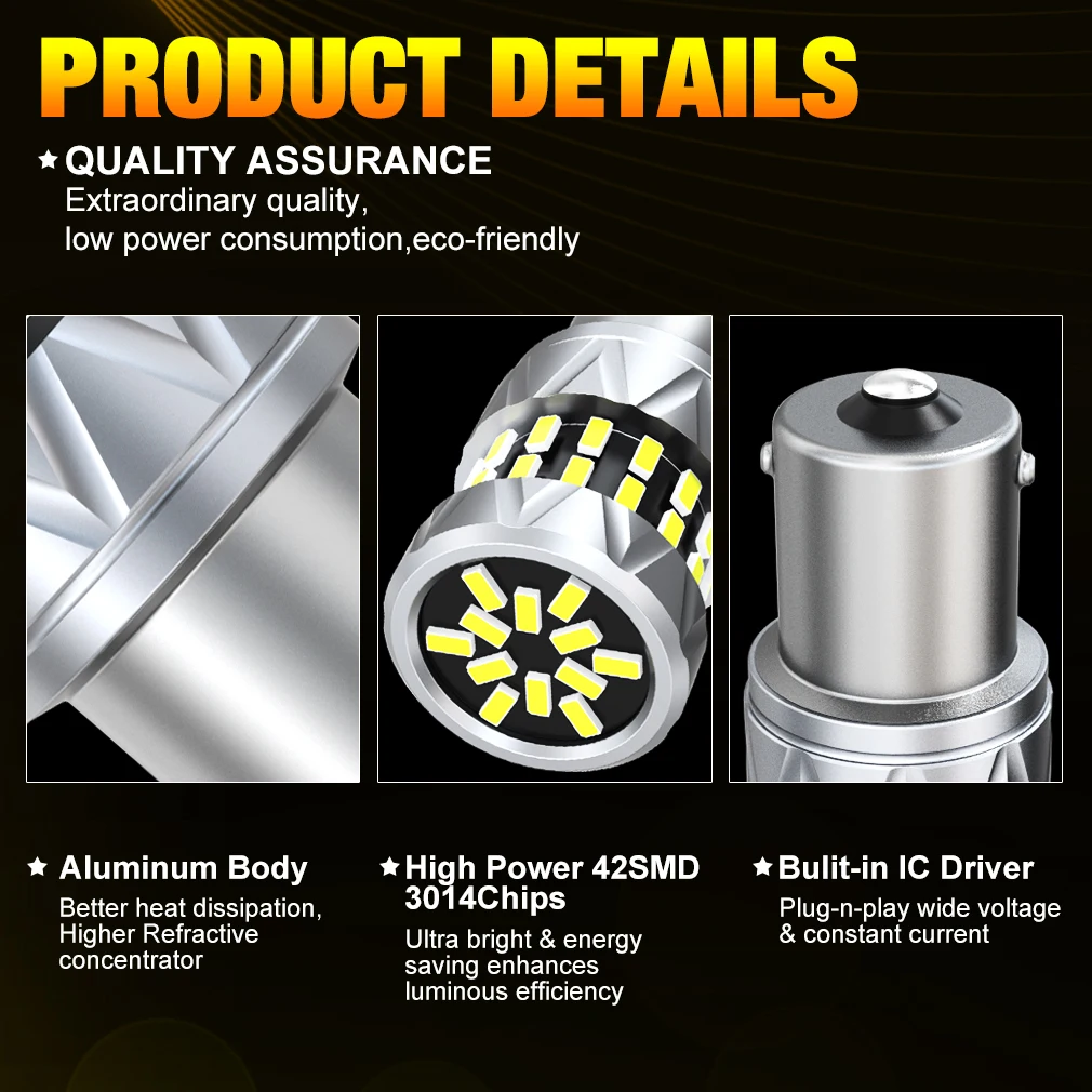 2pcs CanBus 램프 1156 BA15S P21W BAU15S PY21W 7440 W21W P21/5W 1157 BAY15D 7443 LED 전구 42smd 3014 칩 역방향 회전 신호