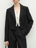 FSLE Women Spring Black Suit Sets Office Lady Temperament Short Single Button Blazers Full Length Trousers 25FS11065+25FS11066 - Image 3