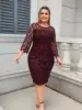Party Dress Plus Size Ladies Midi Sequin Mesh Long Sleeve Lace Elegant Bodycon L-4XL 5XL Evening Dresses Woman Summer