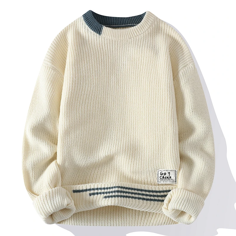 New Autumn Winter Korean Knit Pullovers Men Fashion Knitted Sweater Mens O-Neck Patchwork Casual Knitwear Slim Pullover Sweaters 3